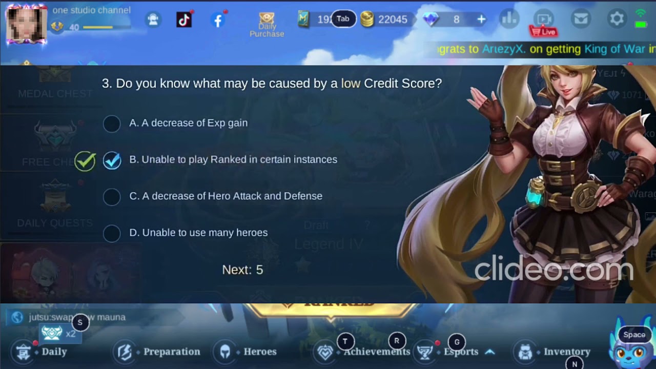 FOR LOW CREDIT SCORE AFK TEST 5 QUESTIONS & ANSWERS MOBILE LEGENDS