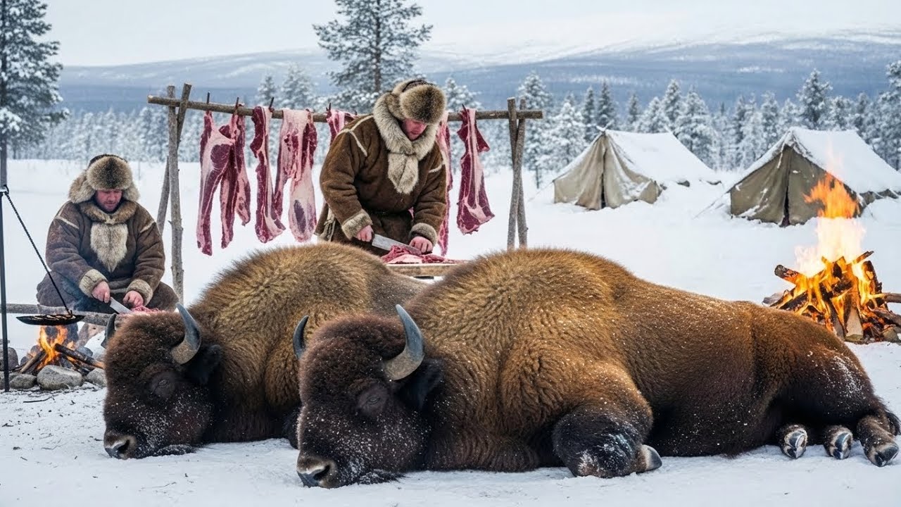 7,000kg Bison Herd vs −70°C in Yakutia | Feeding a Frozen Settlement Through a Deadly Storm