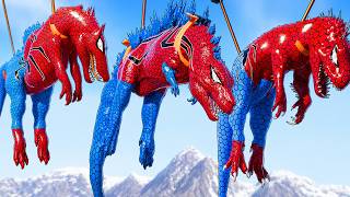 Trex Red Dinosaurs  Vs Spiderman Indominus Rex Vs Mosasaurus   Dinosaur Battle  Who Wins