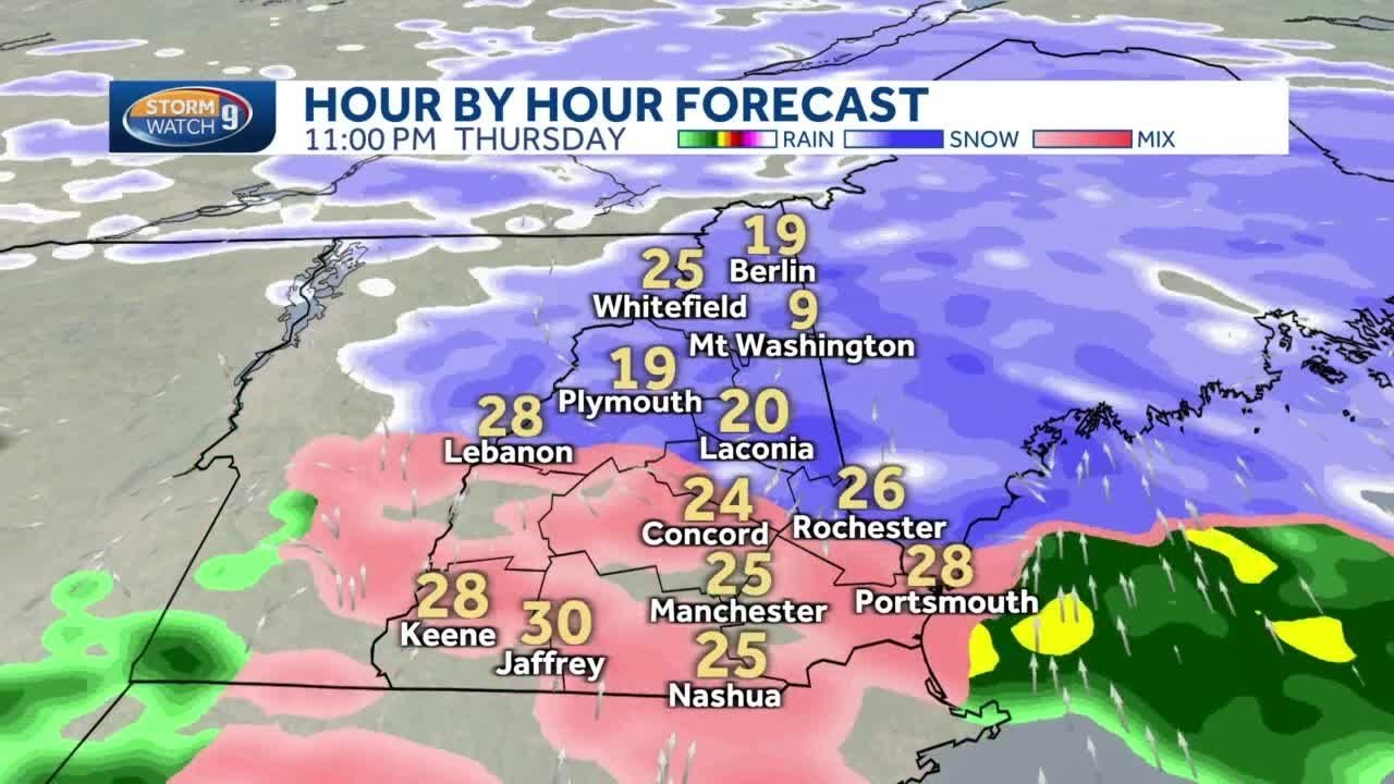 New Hampshire hourly maps When will snow, sleet end in New Hampshire