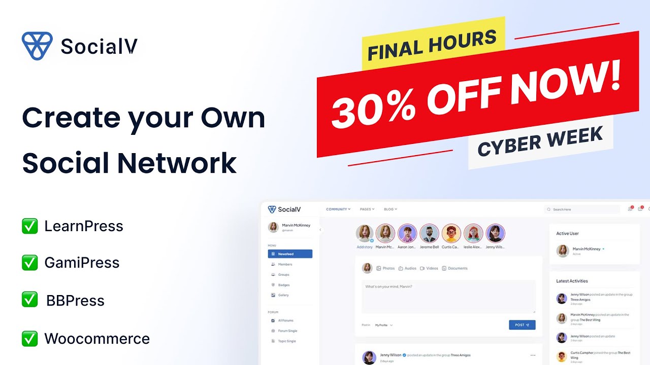30% OFF on SocialV [Sale End Soon] - Cyber Week Sale - BuddyPress Theme like Facebook