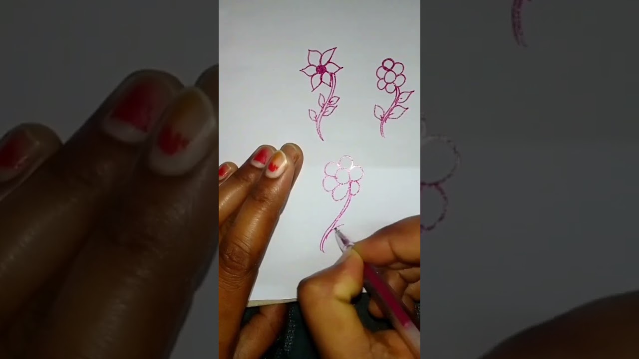 689=different types flower drawing glitter pen and 4sheet paper 