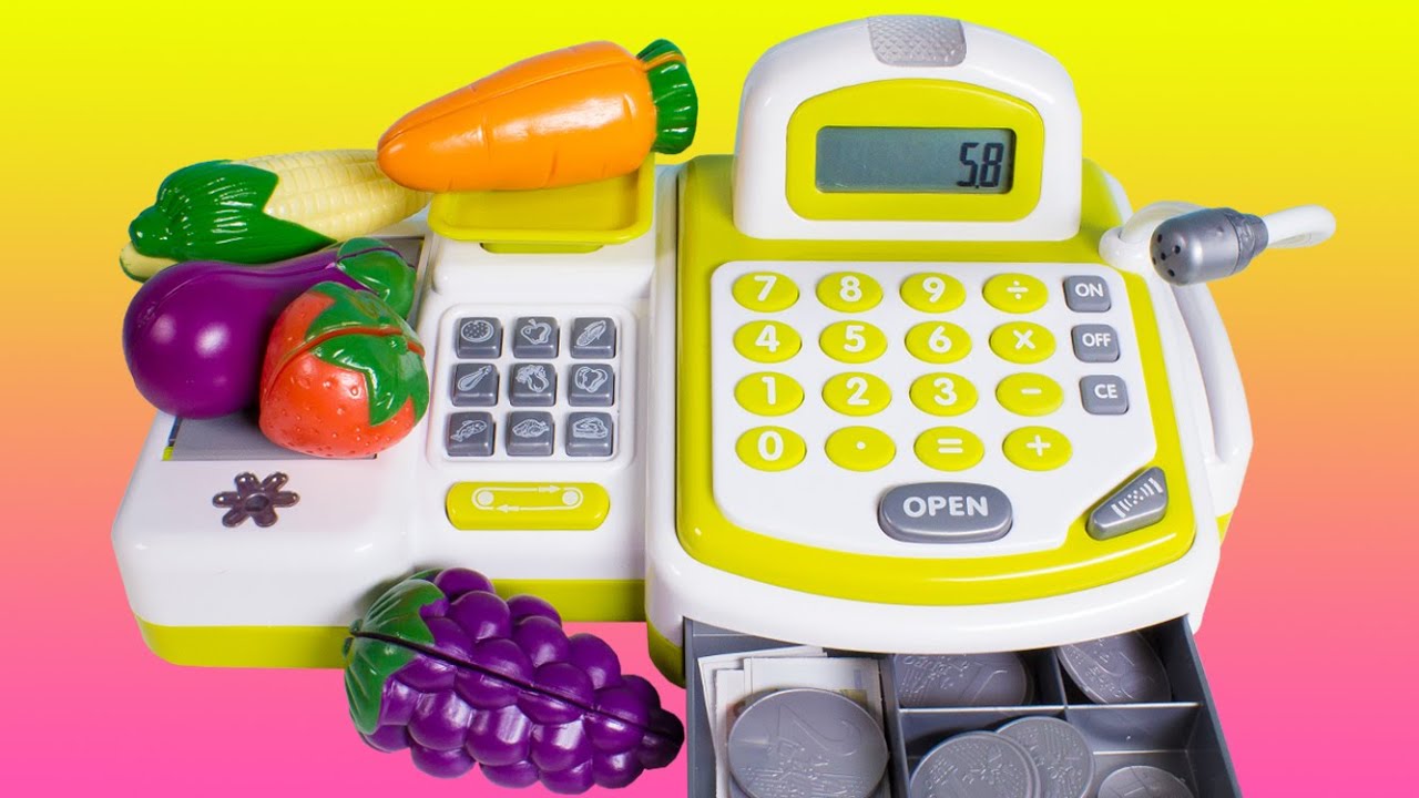 Cash Register with Toy Cutting Fruits and Vegetables - Toy Review - YouTube