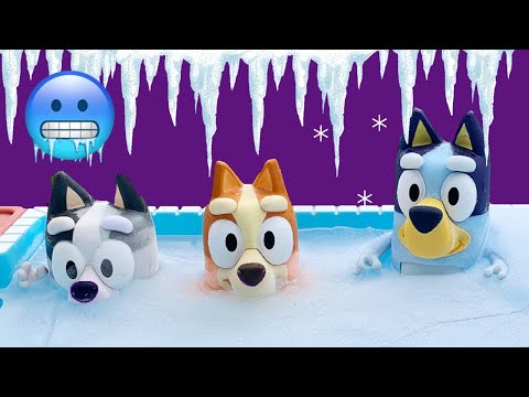 ‼️ NEW Bluey, Bingo & Muffin are FROZEN by Elsa & Anna | Disney Jr | Bluey Toy Pretend Play