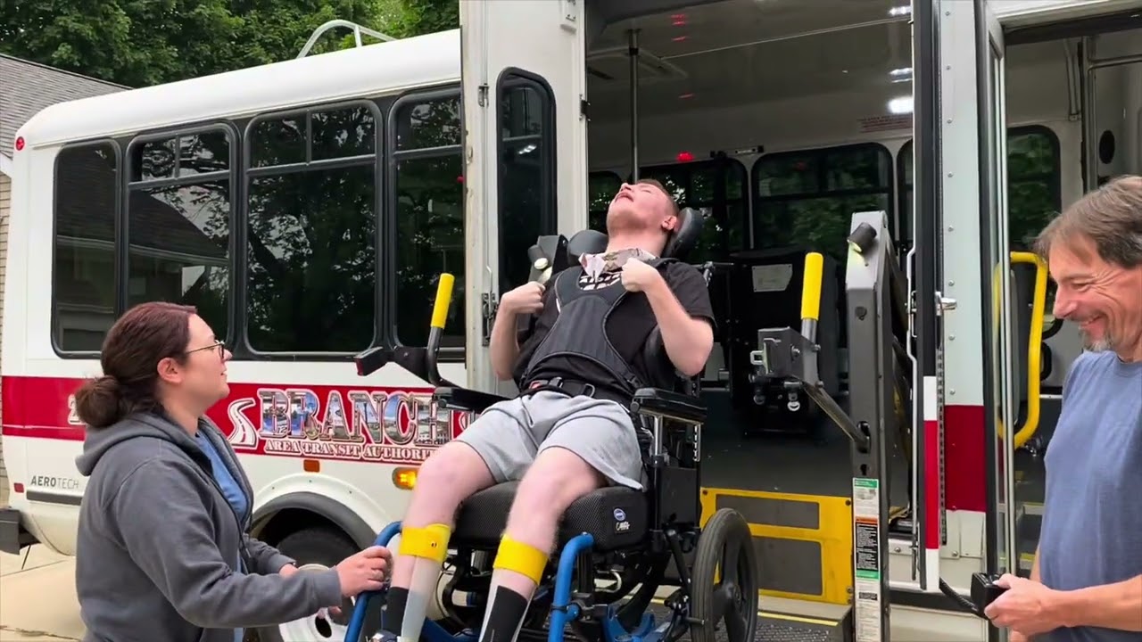 Sam waiting for, picked up by, riding, & dropped off at IFS by the Bata Bus 6.13.25 @onthatnote