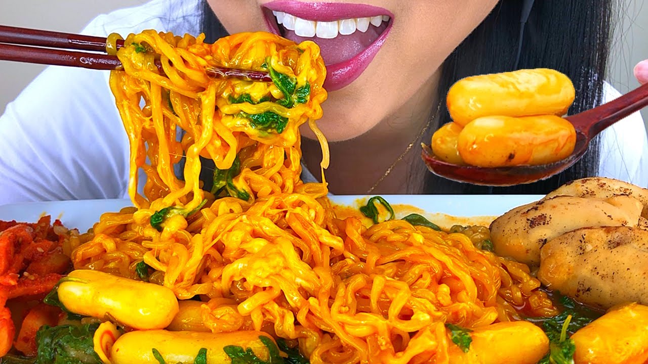 ASMR CHEESY NOODLES (JJOLBOKKI) + CHEESY RICE CAKES | ASMR Phan