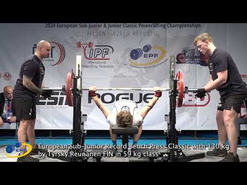 European Sub-Junior Record Bench Press Classic with 130 kg by Tyrsky Reunanen FIN in 59 kg class