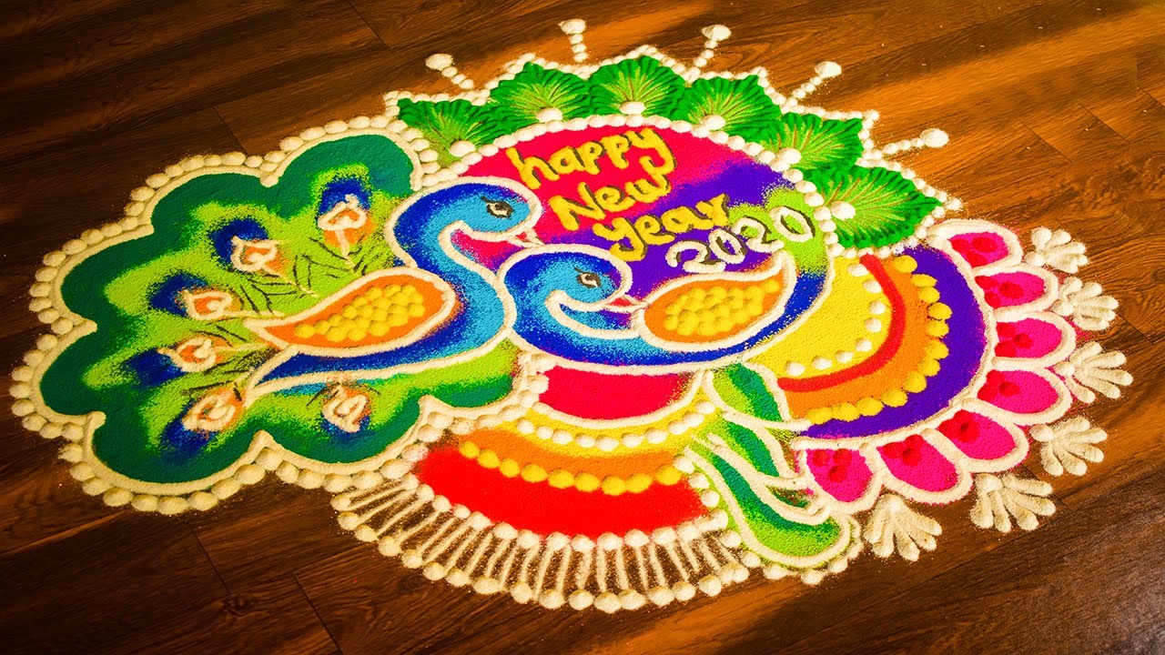 New year rangoli design 2020 | Peacock rangoli for new year 2020 ...