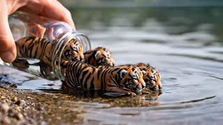 Tiny Baby lions tigers Entering Crystal Clear Water • Ultra Satisfying ASMR • 4K" screenshot 5