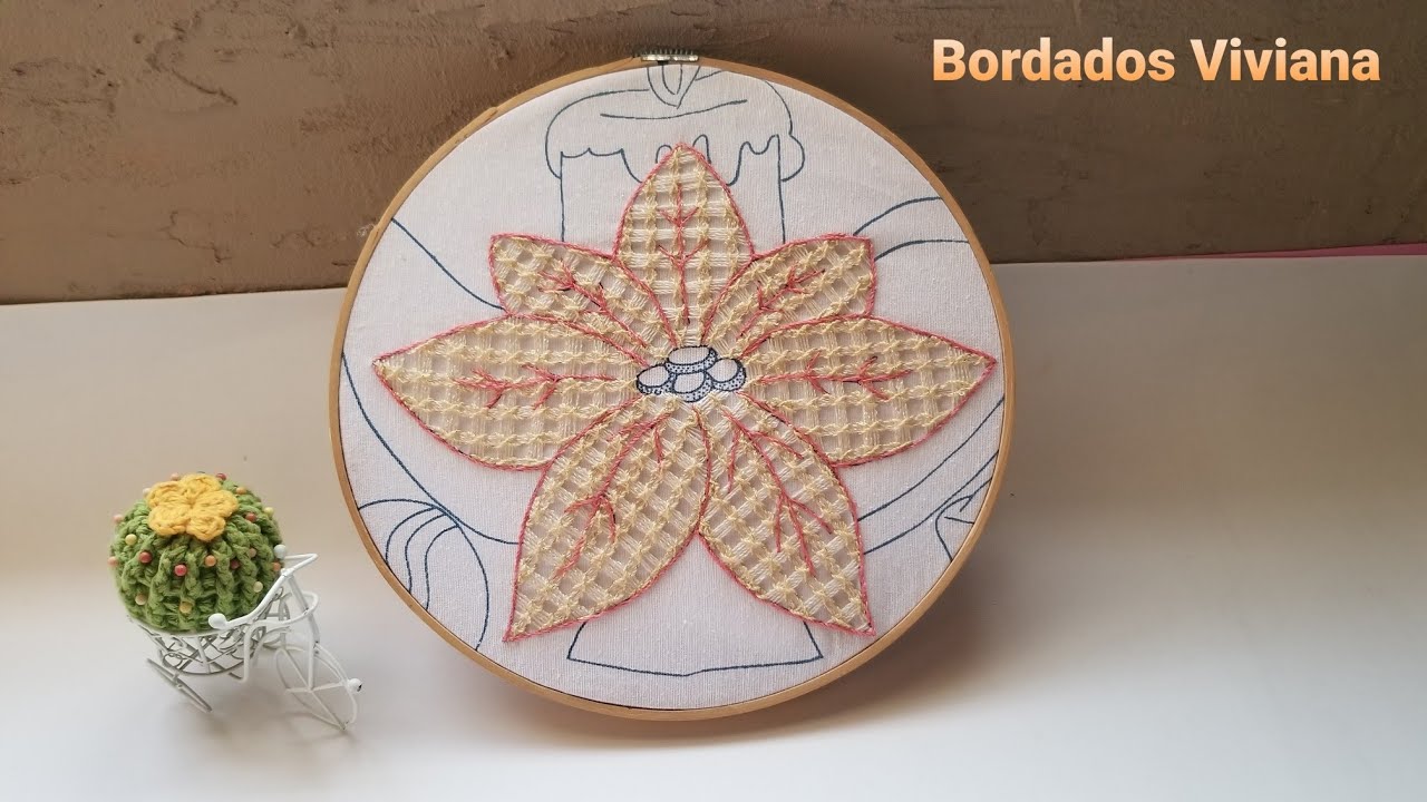 Bordado Fantasia TETERA NOCHEBUENA (Flor Pascua) Fácil rápida y bonita