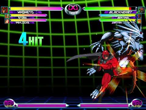 MvC2 - that ain't safe - Blackheart Inferno into HoD (punish with Magneto, air)