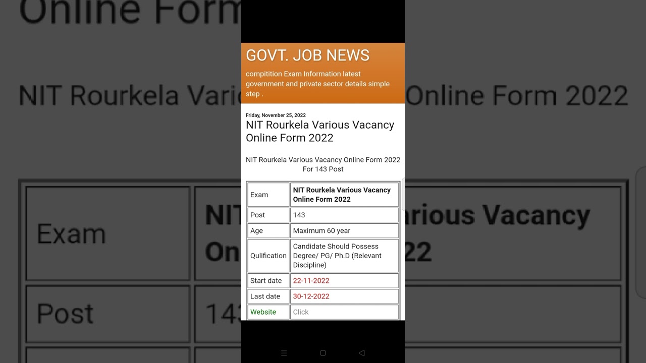 NIT Rourkela Various Vacancy Online Form 2022