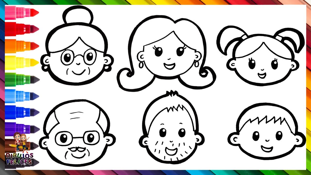 Dibuja y Colorea Una Familia 👵👴👩👨👧👦: Abuelos, Padres E Hijos 👪🌈 Dibujos  Para Niños - YouTube
