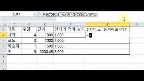 엑셀 천단위, 소수점 표시 TEXT함수 예시