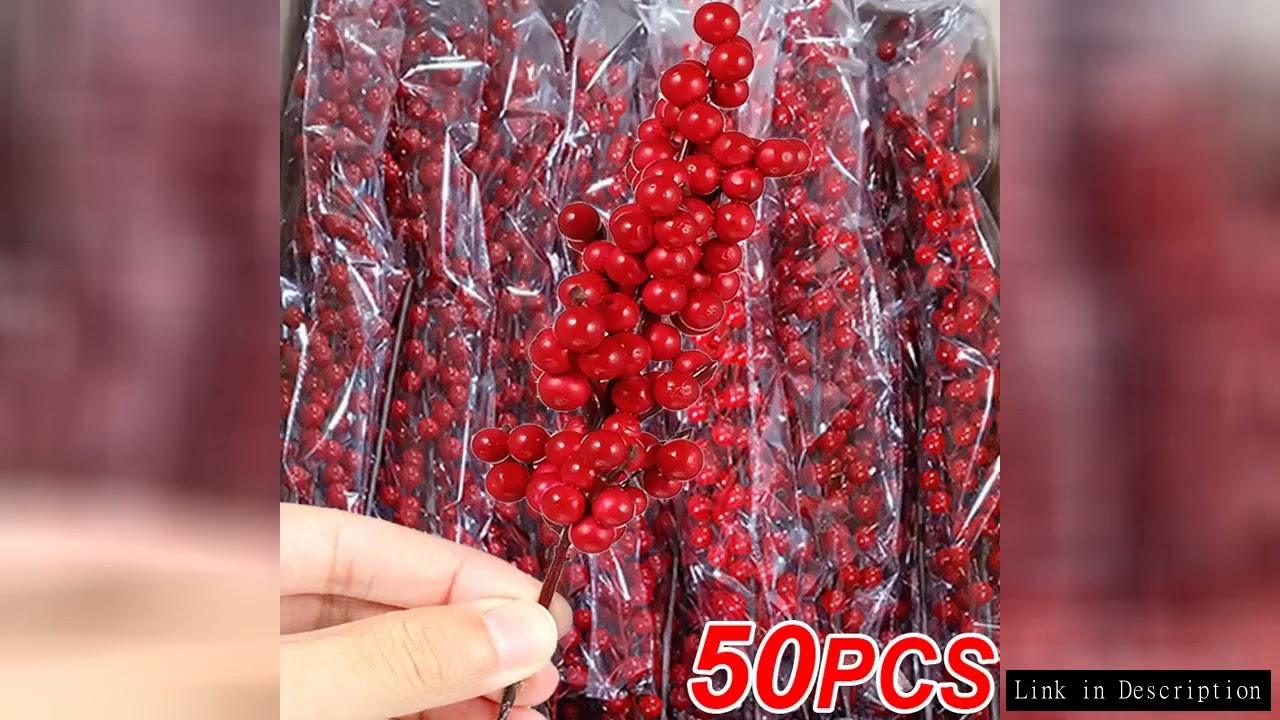 50/1pcs Christmas Red Holly Berry Stem Artificial Berries Branches DIY Flowers Plant Garland New Yea