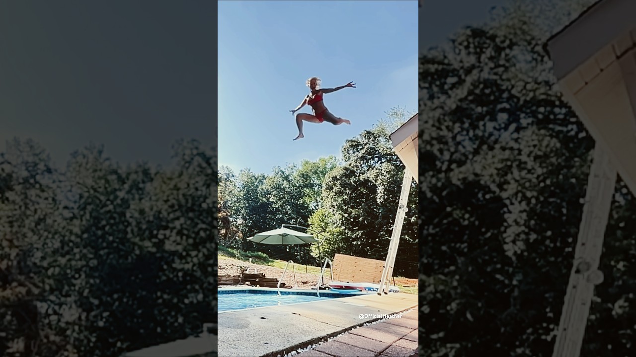 Roof Top Jumping into Swimming Pool Climbing Ladder - Hot Asphalt Shingles 🔥 Water Heather Feather