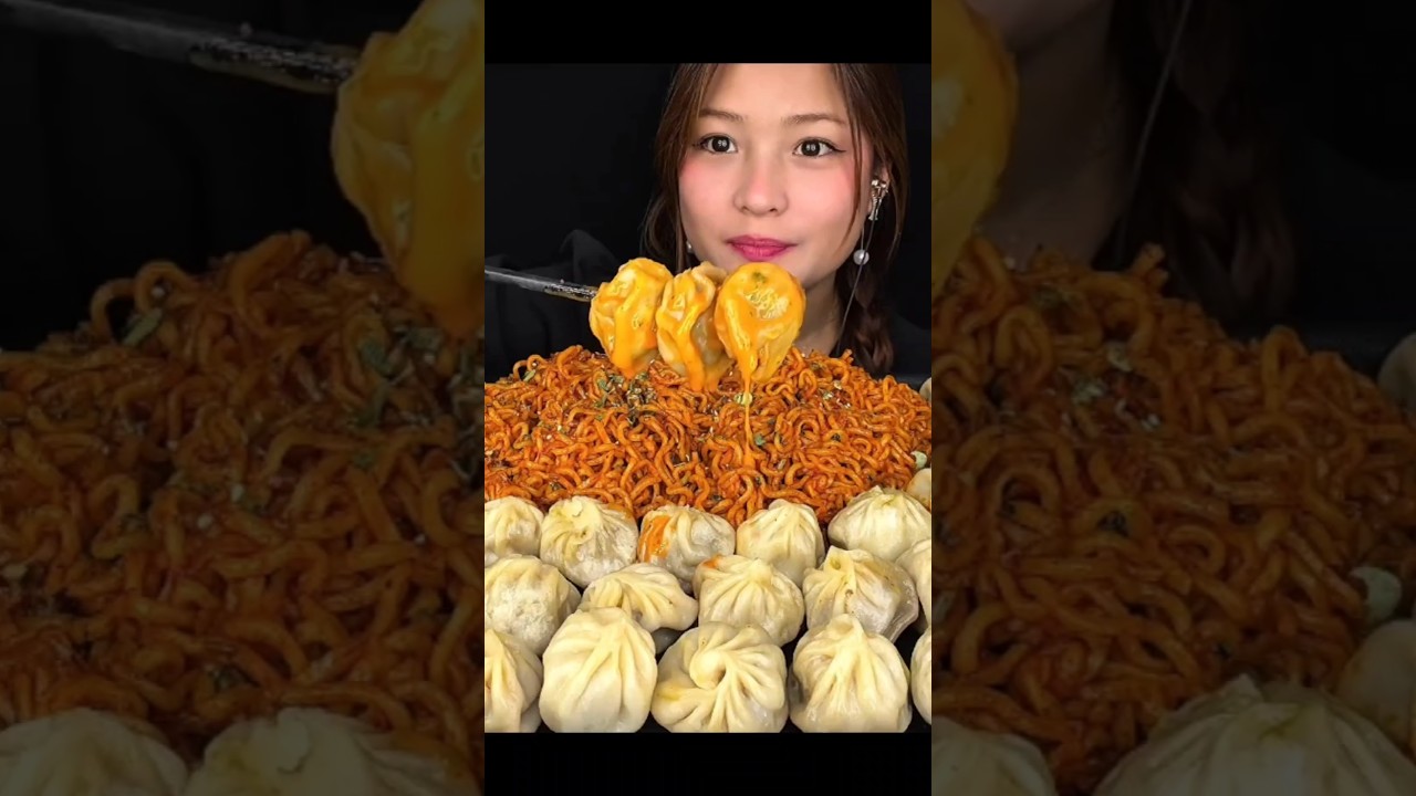 ⁣ASMR: Eating Spicy Noodles And Momos Eating Challenge 😍😋 Chicken Lolipop Maggie Street food Mukbang
