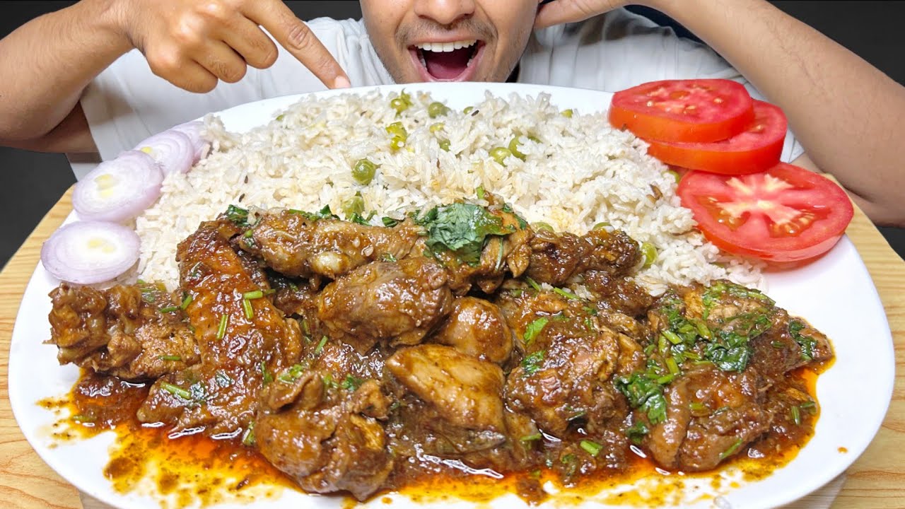 Eating Tasty Tasty chicken Masala Curry With Mater Pulao Eating So 