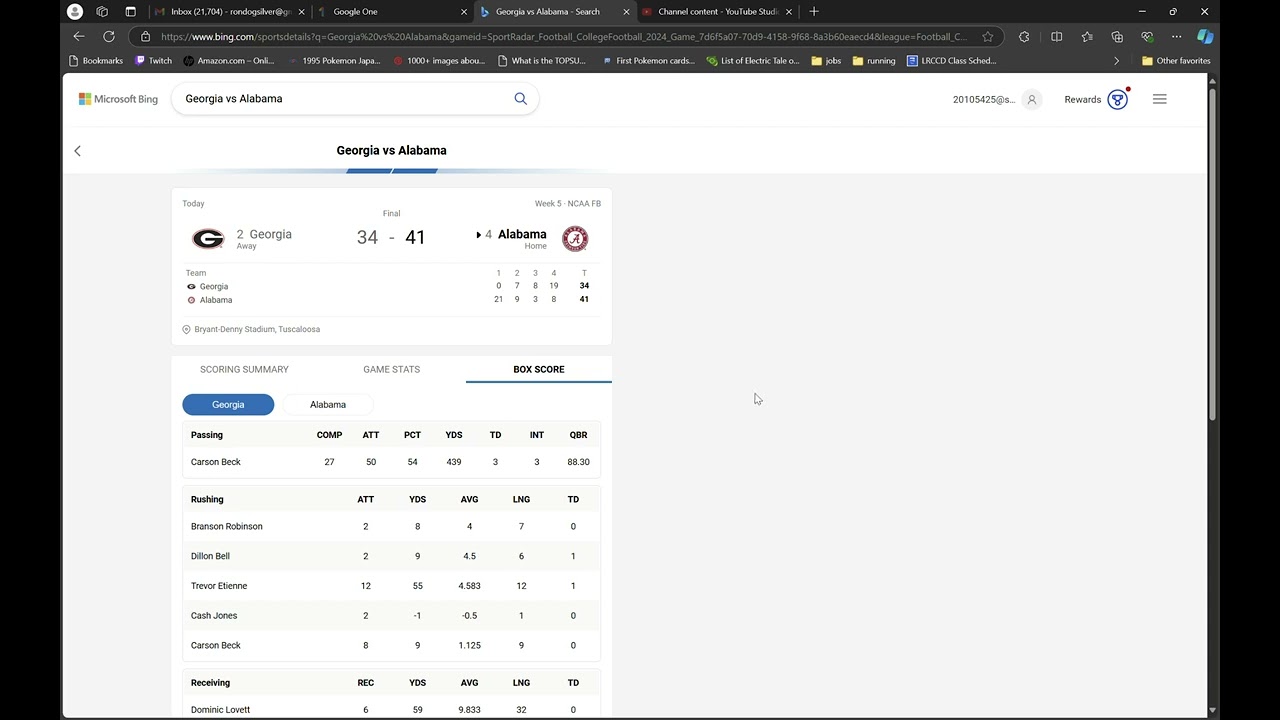 Georgia vs Alabama   Search and 3 more pages   Personal   Microsoft​ Edge 2024 09 28 23 00 54
