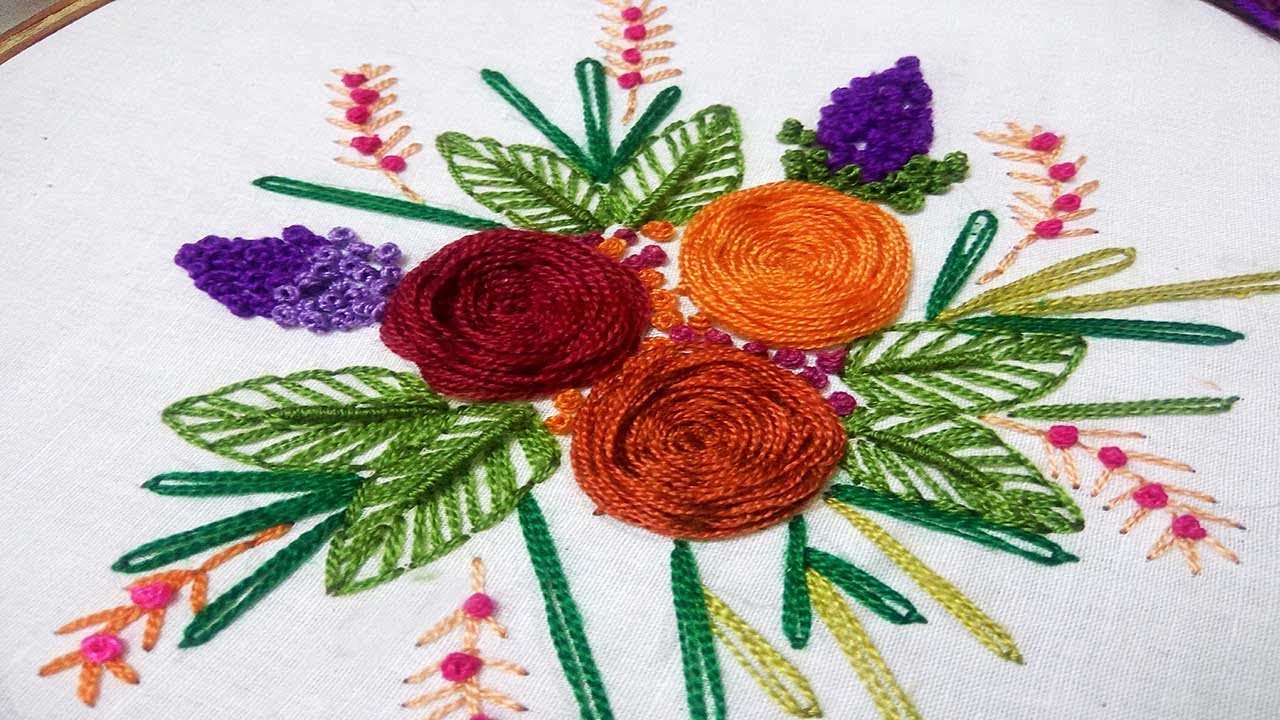 Hand Embroidery Designs Rosette stitch with flower design Spider