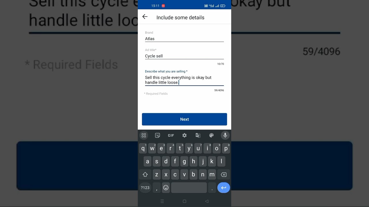 Ad post for sell bycycle OLX app 