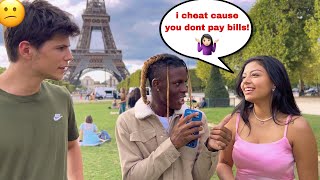 Making Couples Switch Phones in PARIS FRANCE!! *Loyalty Test* 💔 IM BACK!!