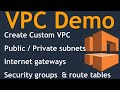 Create custom VPC with public, private subnets, internet gateways, security groups, route tables