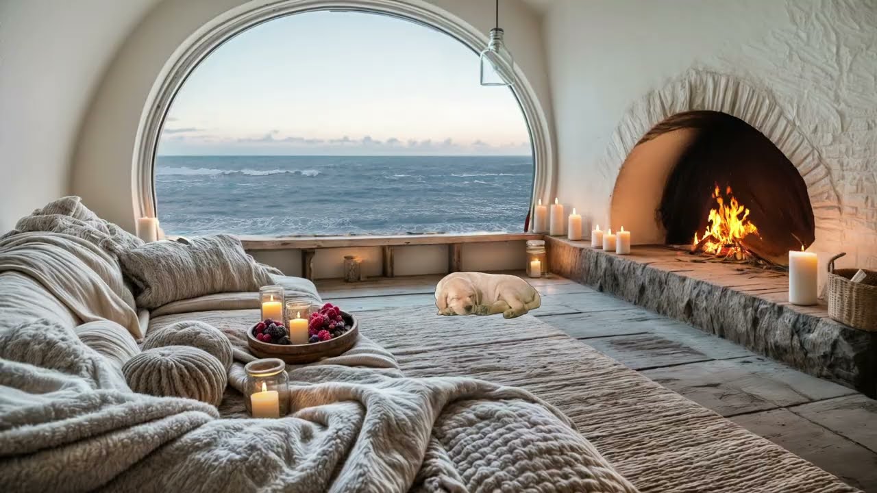 NO ADS | Ocean View Cottage Fireplace 🌊🔥 | Cozy Ambience for Calm Nights & Better Sleep