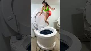 SUPER HIGH JUMP into Worlds Largest Toilet Black Pool in Slow Motion BIGSPLASH #shorts 65