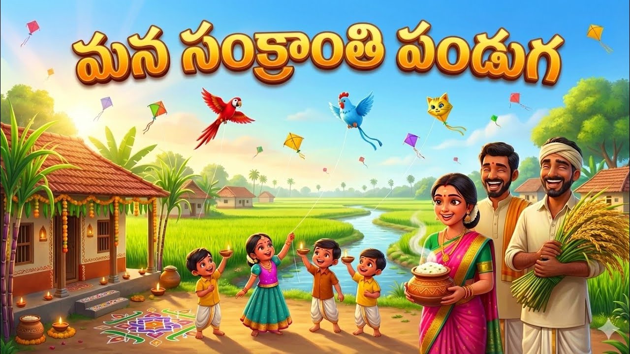 Sankranthi Village Song for Kids | Colorful Kites, Sweet Pongal & Happy Family Fun | Telugu dhvani