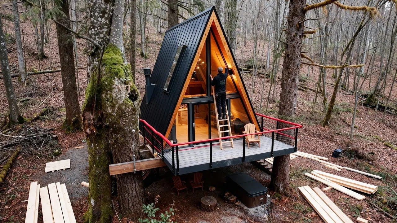 Building a Triangle-Shaped Bushcraft Cabin for Forest Living | Lesnoy Craft