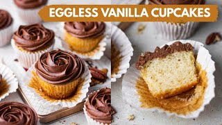 EGGLESS VANILLA CUPCAKES RECIPE- SOFTEST FLUFFIEST EGGLESS CUPCAKES EVER | with chocolate frosting screenshot 3
