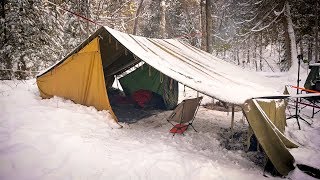 Winter Camping in a VINTAGE WAXED CANVAS TENT from the 1980's!
