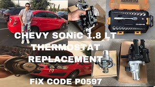 HOW TO REPLACE THERMOSTAT ON CHEVY SONIC 2014 1.8 LT / Fix P0597 CODE (2012 - 2017)