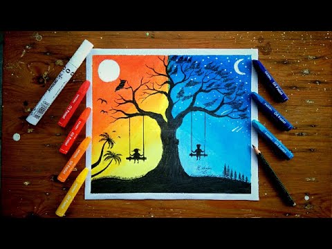 Lukisan Crayon Senja dan Malam!!!... Untuk pemula... - YouTube