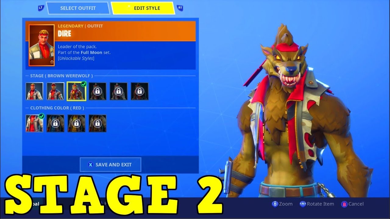 Season 6 Dire Brown Werewolf Upgrade Level You Unlock It Fortnite Battle Royale Youtube 