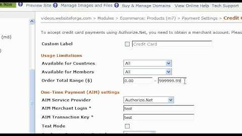 Payment Settings Authorize.net