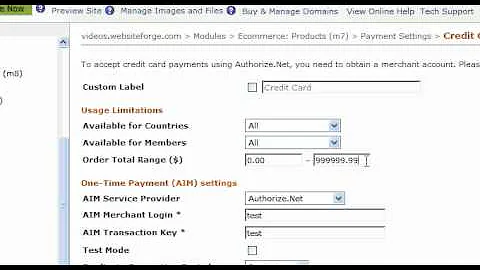 Payment Settings Authorize.net