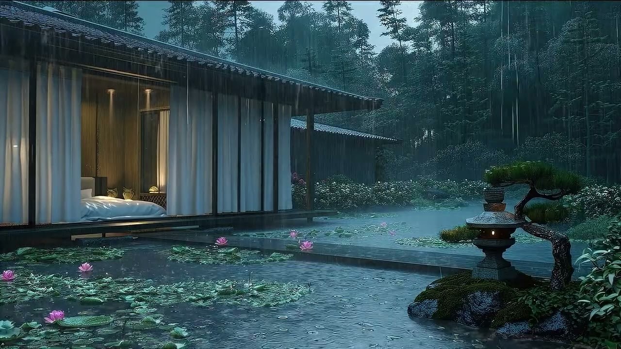 Soft Daytime Rain Over Water 🌸|  Peaceful Garden Ambience for Deep Sleep (NO ADS)