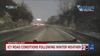 Icy road conditions following winter storm in Nashville