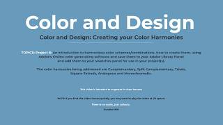 Color and Design: Creating your Color Harmonies...and more