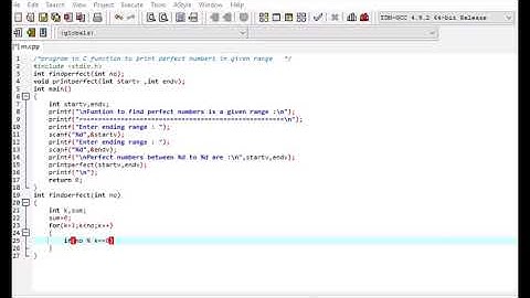 program in C function to print perfect numbers in given range