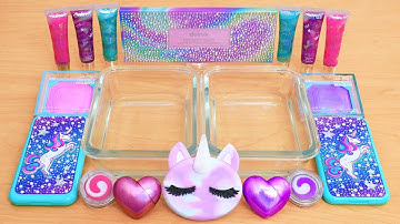 Unicorn Slime ASMR- Mixing Makeup Eyeshadow Into Satisfying Slime