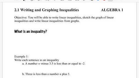 Algebra 1 2.1 Writing and Graphing Inequalities