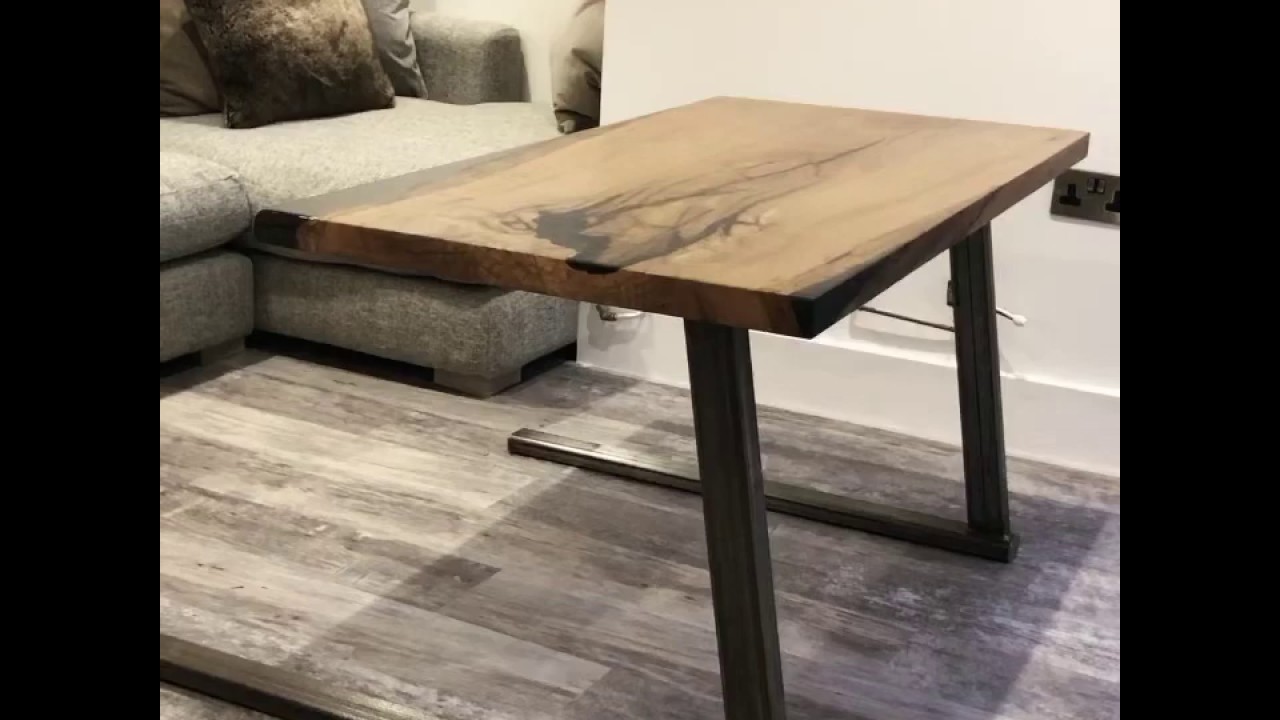 Designer Desk by Earthy Timber. Waney Edge Wood Desk, Resin In Knots and Rustic Wood Features.