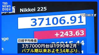 【速報】日経平均3万7000円突破　2日連続バブル後最高値更新　米株価連日更新と日銀・内田副総裁発言で｜TBS NEWS DIG