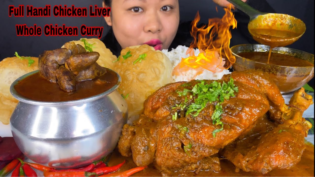 FULL HANDI SPICY CHICKEN LIVER & GIZZARD CURRY, SPICY WHOLE CHICKEN CURRY, LUCHI MUKBANG | BIG BITES