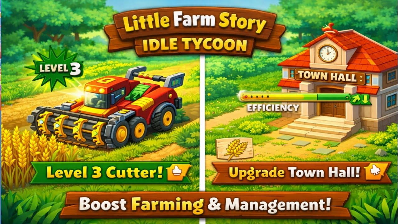 Little Farm Story Idle Tycoon Gameplay | Upgrade Cutter Level 3 & Town Hall Efficiency | Android iOS