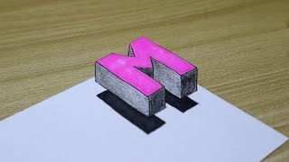 how to draw 3d letter m easy 3d letters drawing