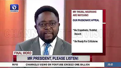 Seun Okinbaloye of Channels Television appealing to President Tinubu.